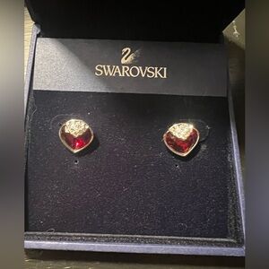 Swarovski red heart earrings EUC